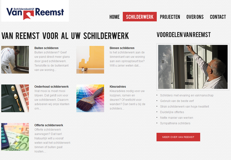 Van Reemst, schildersbedrijf in Bennekom, heeft de website vanreemst.net door Bilancia Marketing Energy om laten zetten naar een mooie WordPress website.