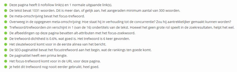 Webpagina's optimaliseren: groene bolletjes scoren met Yoast SEO plugin. Vragen? Bel Monique van Dam op 06-28650858