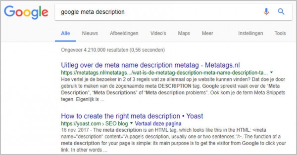 Langere pagina beschrijvingen in zoekresultaten bij Google.